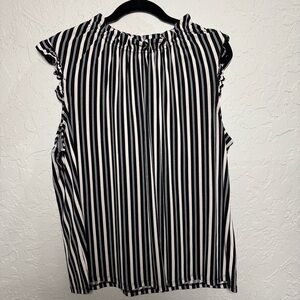 Adrianna Papell Black and Pink Striped Top
